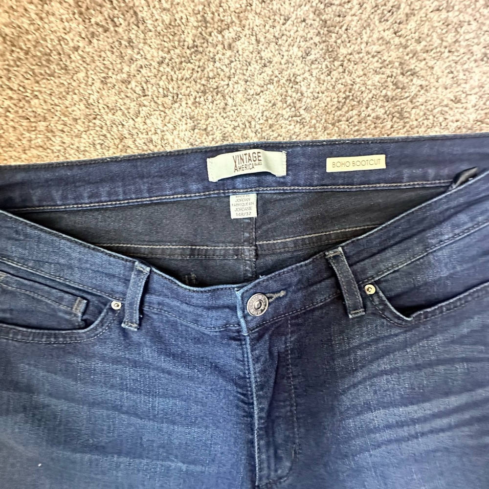 Vintage America Blue Bootcut Jeans with Contrast Stitching